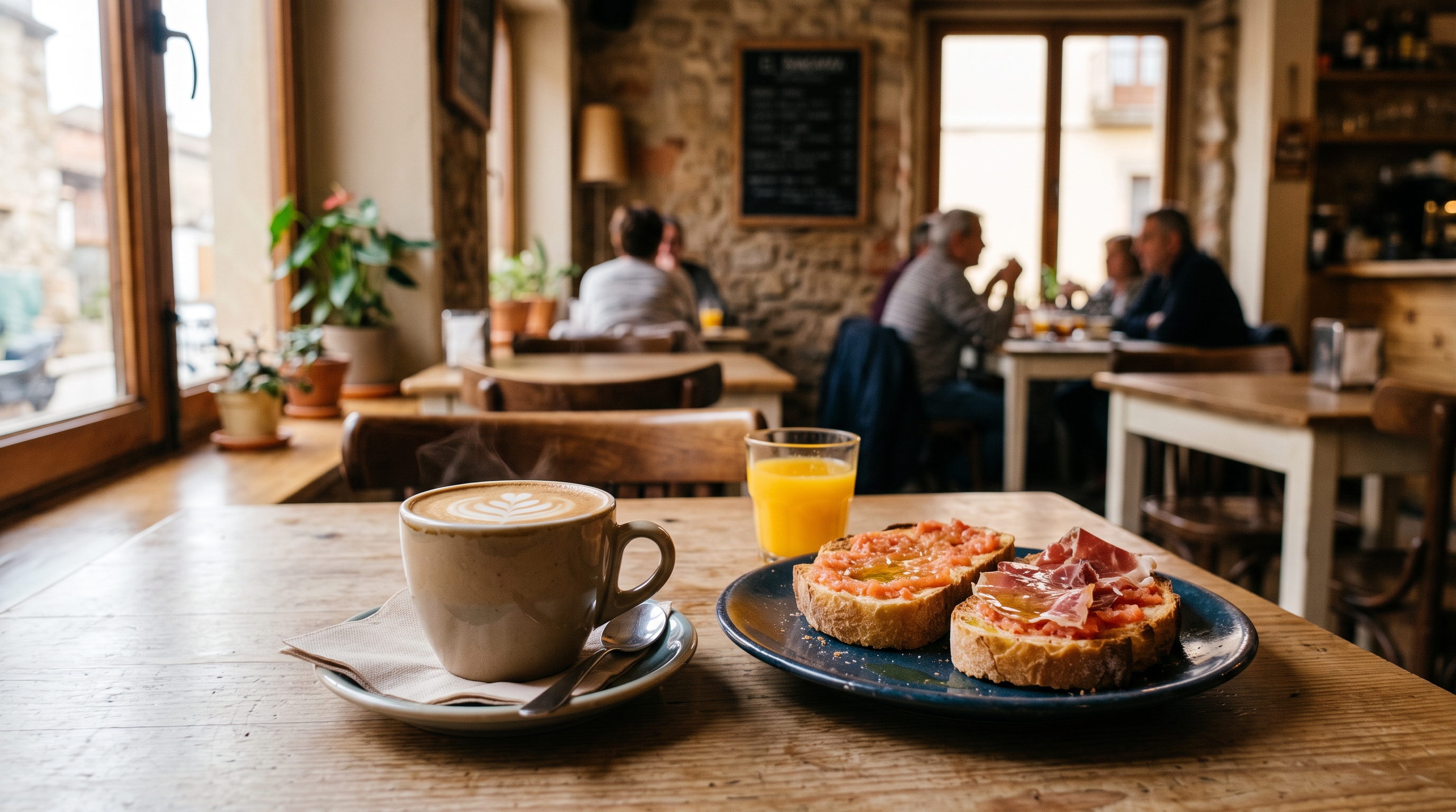 Desayuno con café y tostadas en Bandarra, Sils